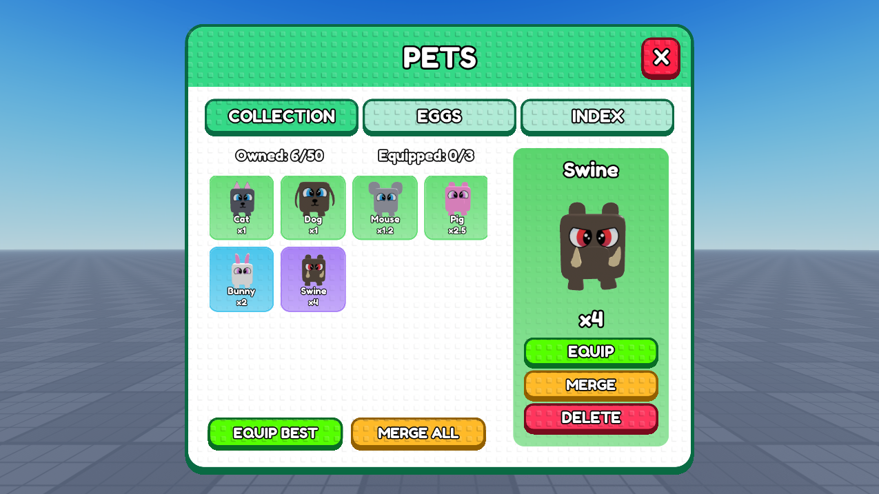 Pet collection — Studded UI screenshot from Roblox Studio