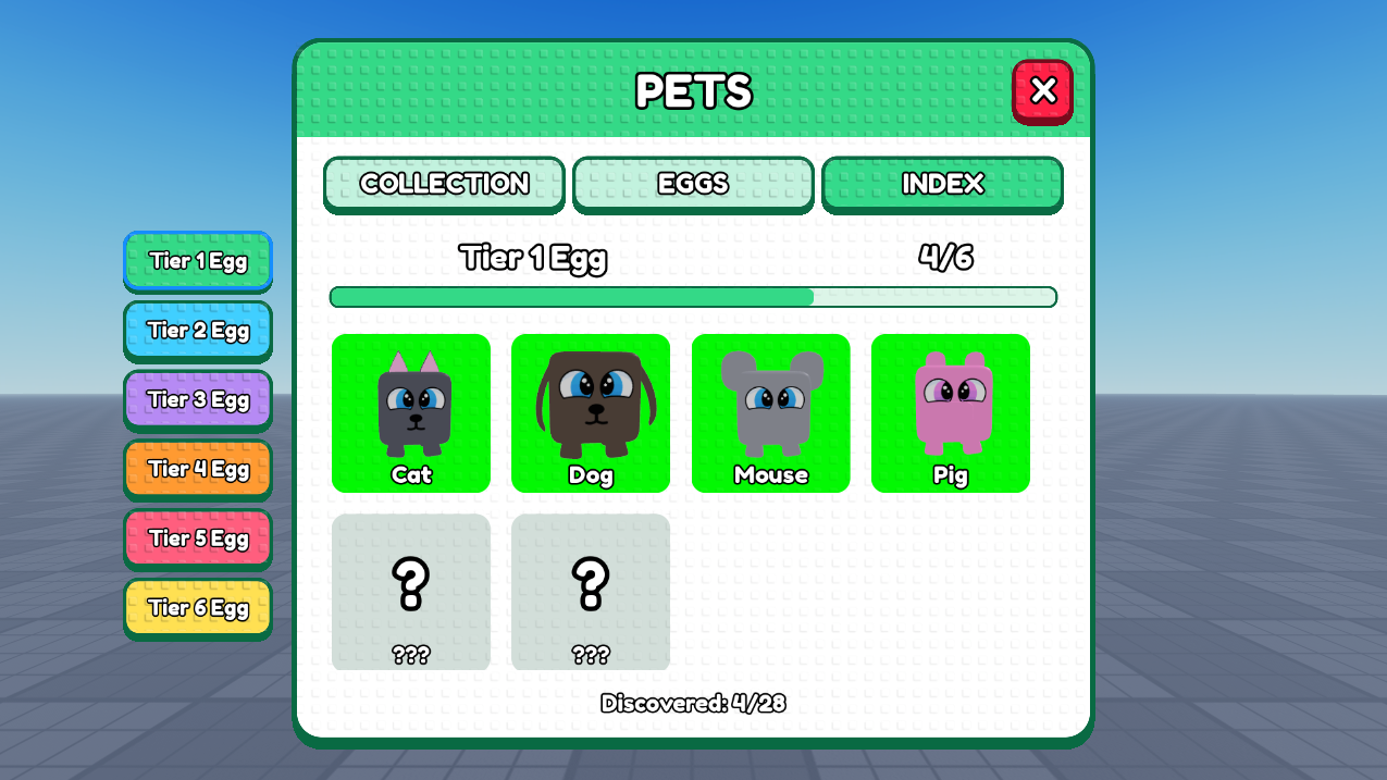 Pet index — Studded UI screenshot from Roblox Studio