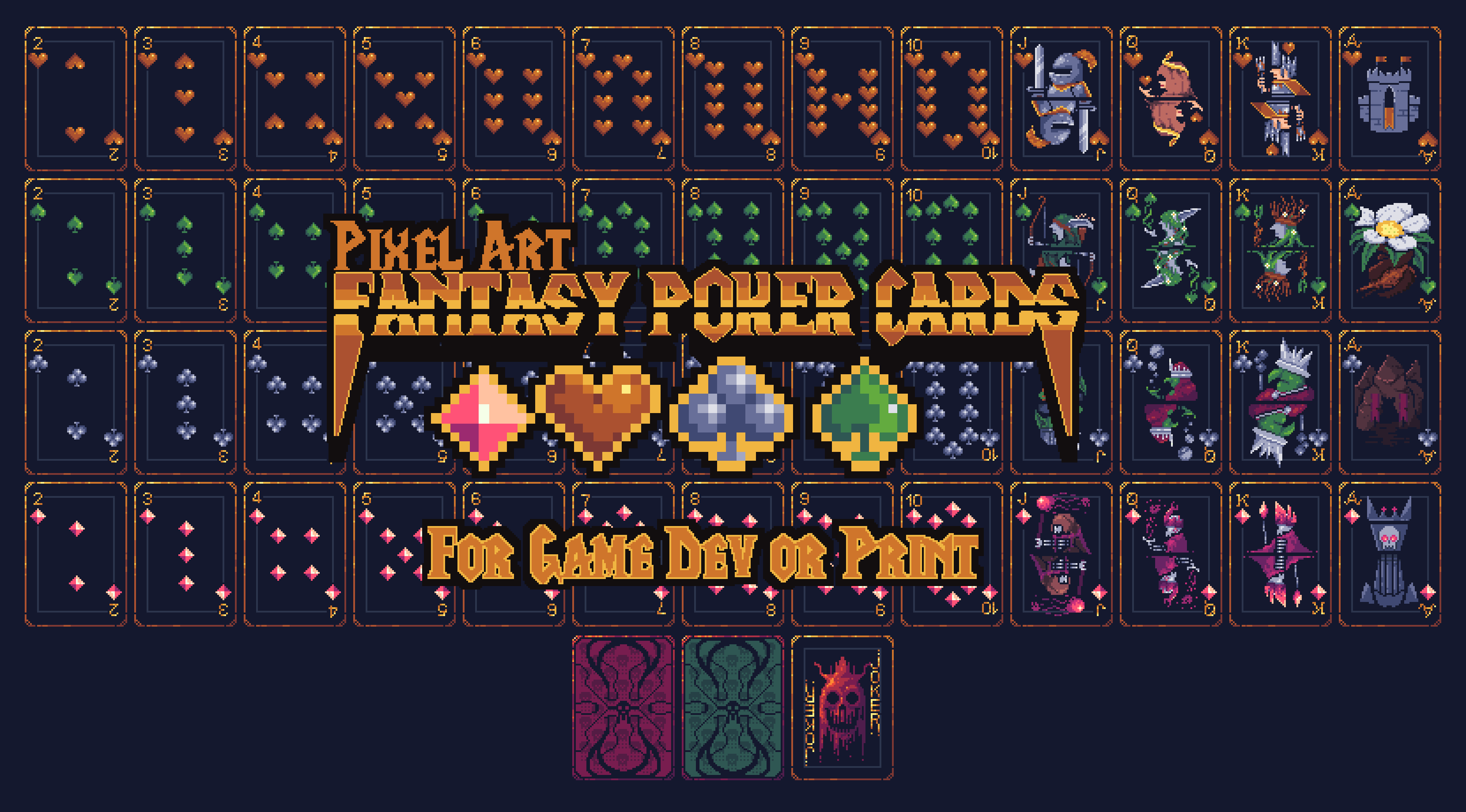 Pixel Art Fantasy Poker Playing Cards