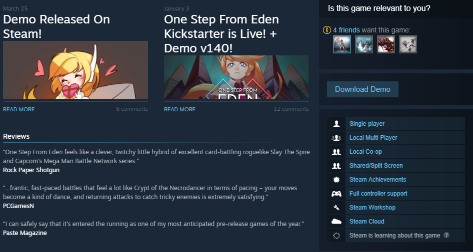 One Step From Eden on Steam