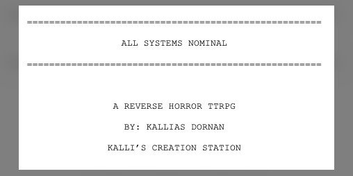 Cover image for ALL SYSTEMS NOMINAL - A REVERSE HORROR