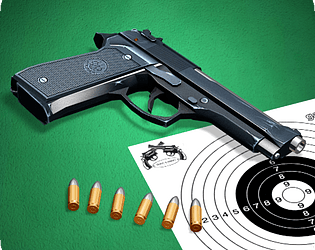 Pistol shooting at the target.  Weapon simulator.