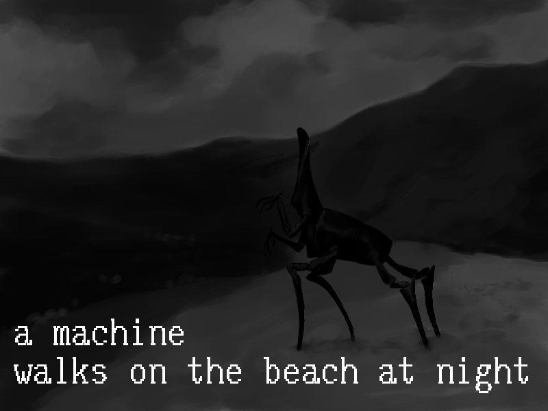 Cover image for a machine walks on the beach at night
