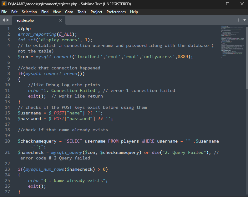 Registration php script