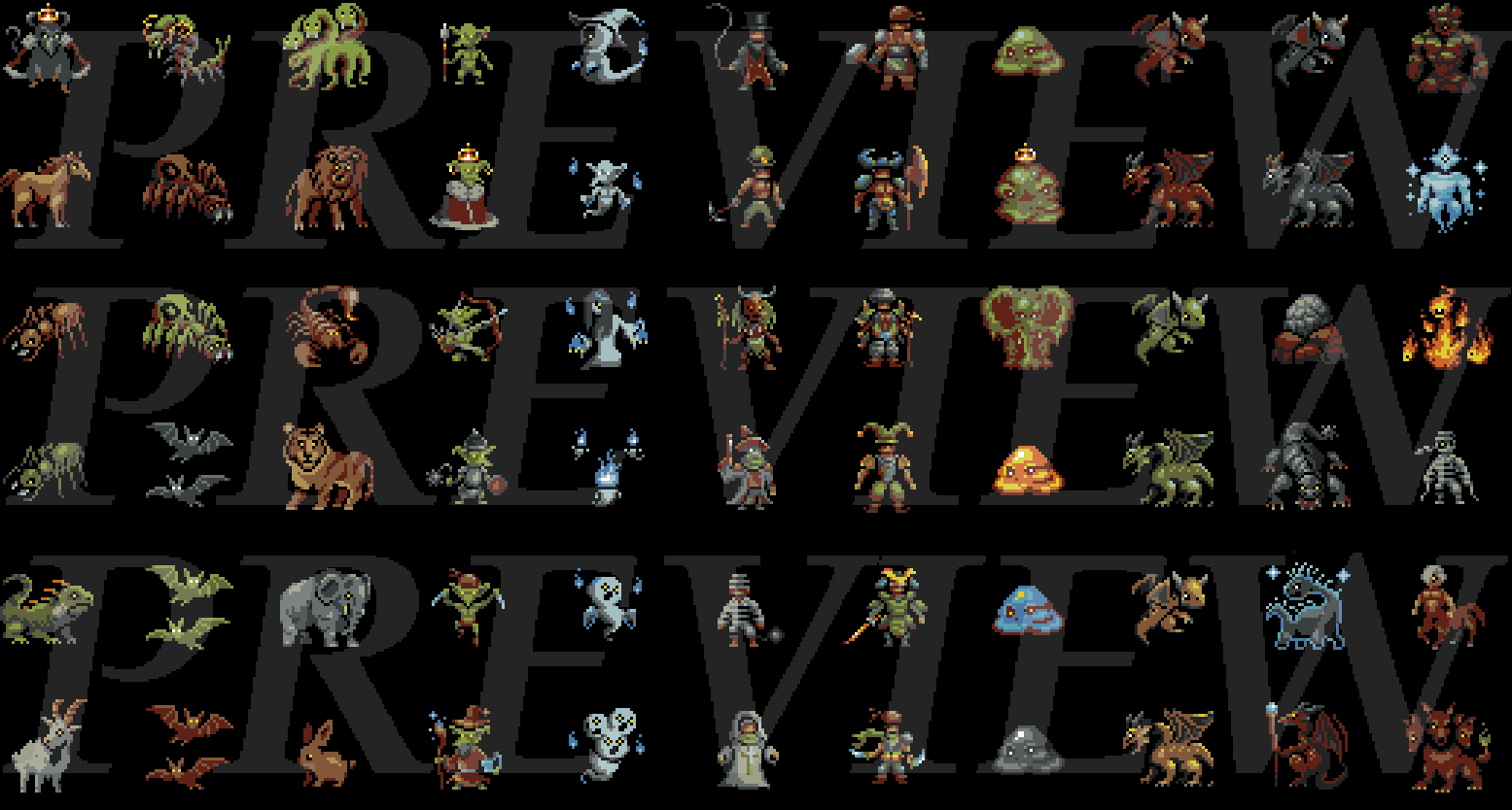 103 Pixel Art Monsters — Bonus: Dungeon Tiles & Map Objects (32×32)