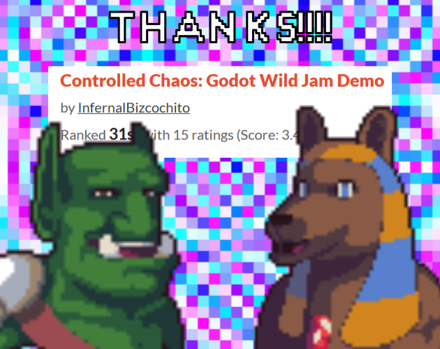 Graphic depicting the main characters of the game happily thanking the audience.