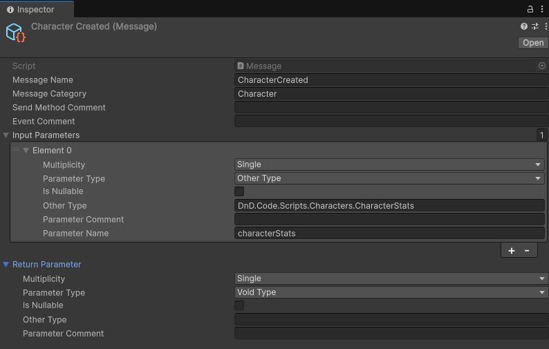 Example of a message in Unity Editor