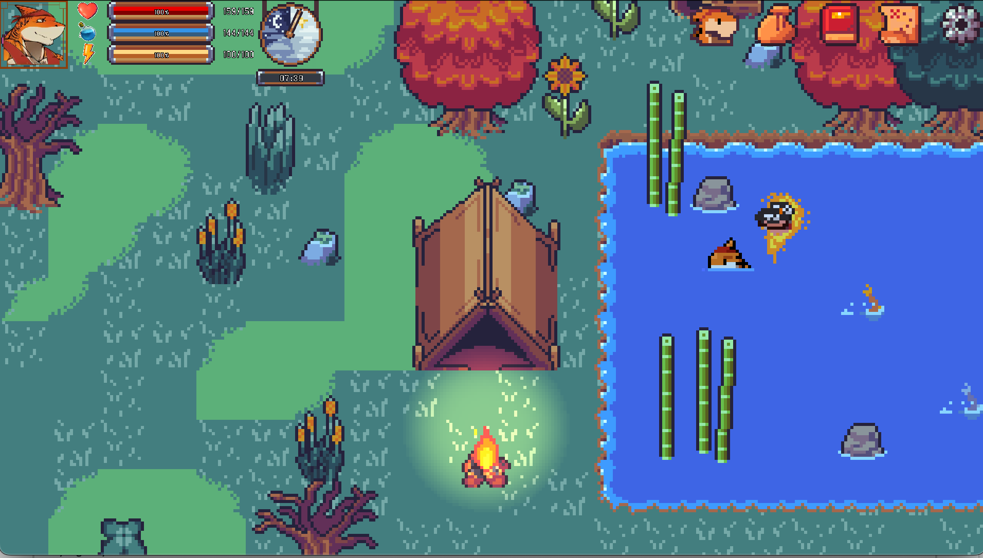 Swimming Fish and Flying Fire Skull