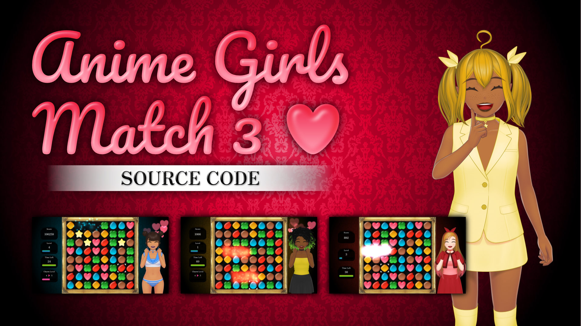 Anime girls match 3 source code by chequered ink