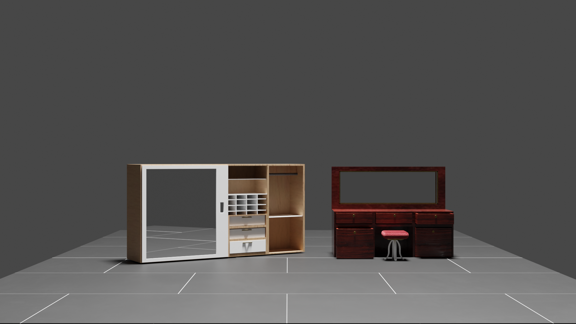 Closet 3D Model – Wardrobe and Vanity Set