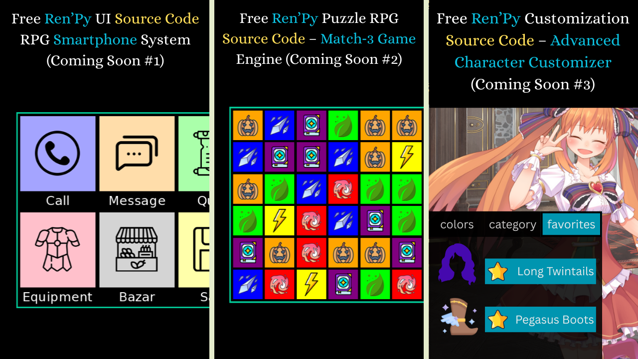 Upcoming Free Ren’Py Source Codes – UI, Puzzle RPG, Customizer