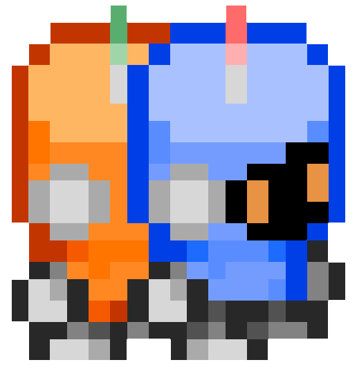Hay un robotin naranja y otro azul