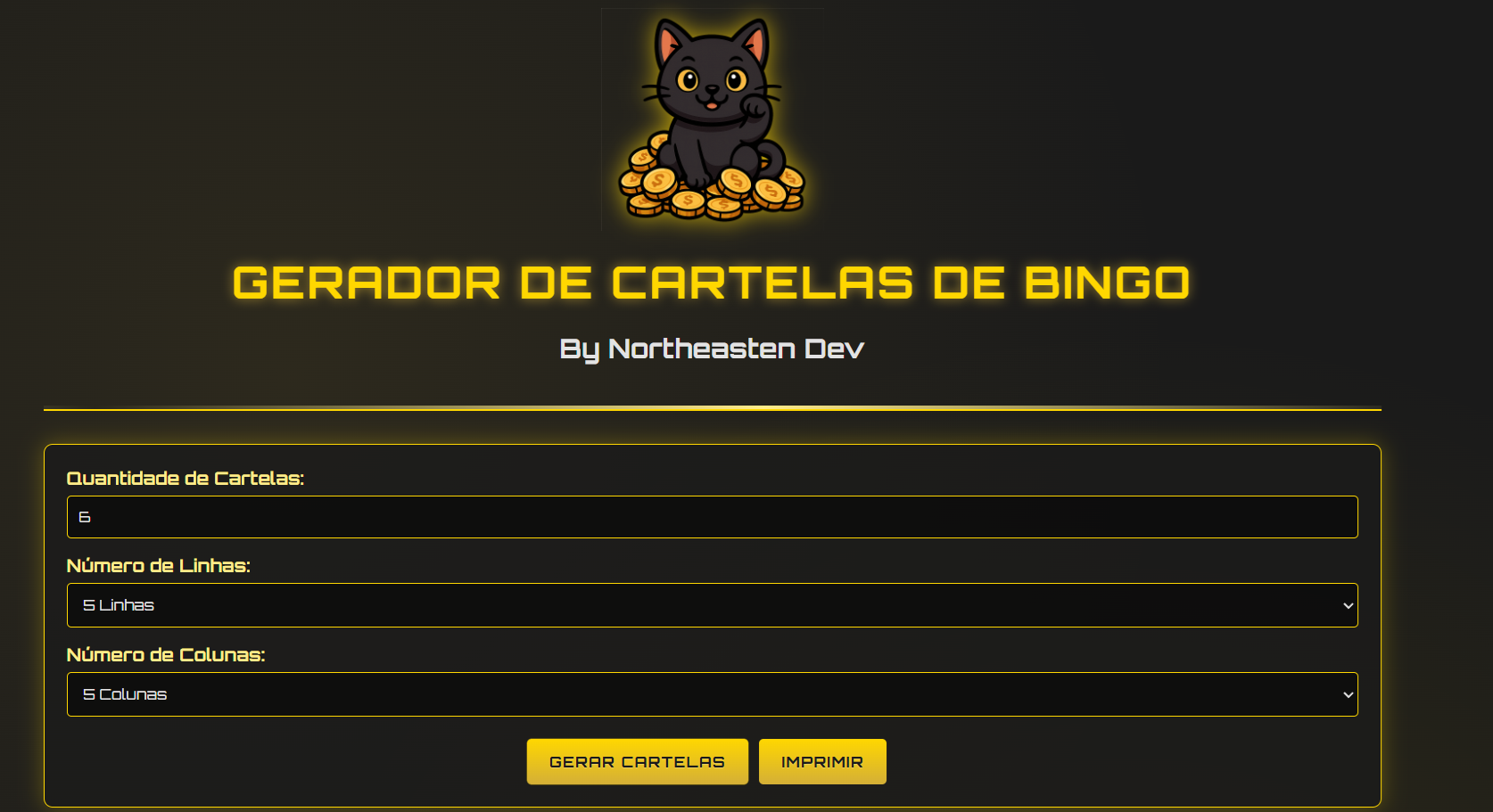 Bingo Number Generator by Northeasten Cat Game Dev