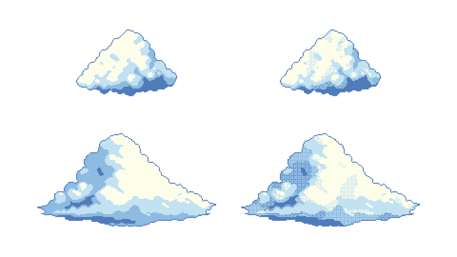 Smooth clouds on the left, dithered clouds on the right.