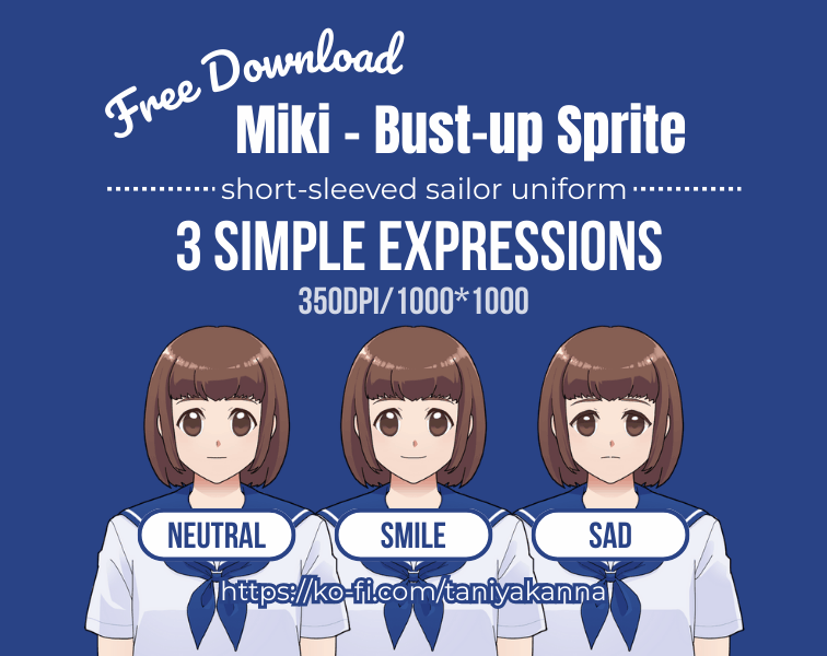 Sprite Asset: Miki (Bust-up / PNG / 3 expressions)