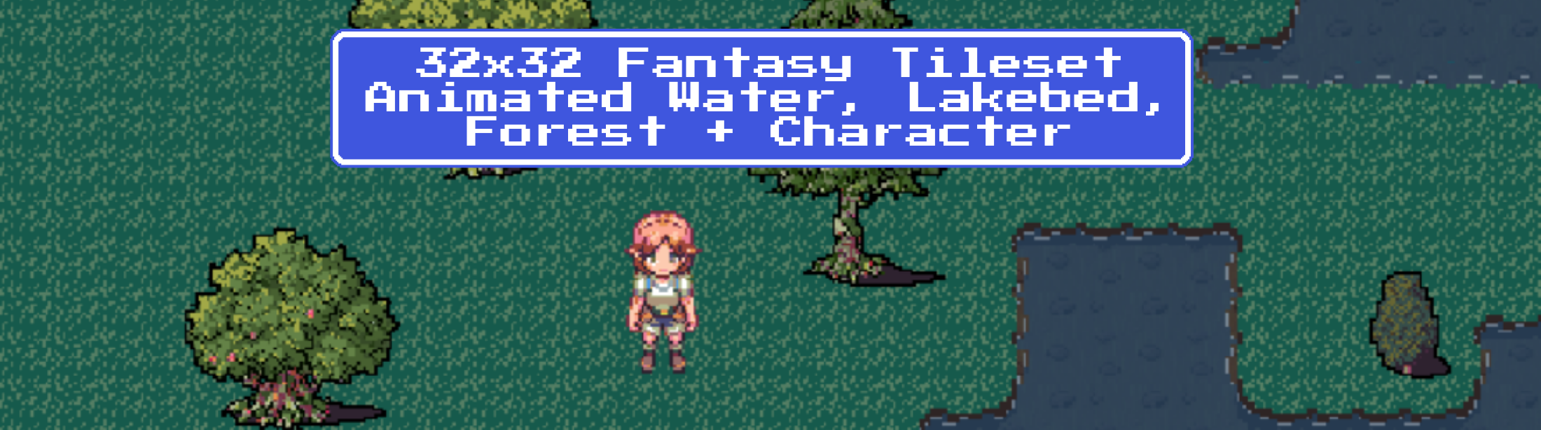 32x32 Fantasy Tileset – Animated Water, Lakebed, Forest + Character