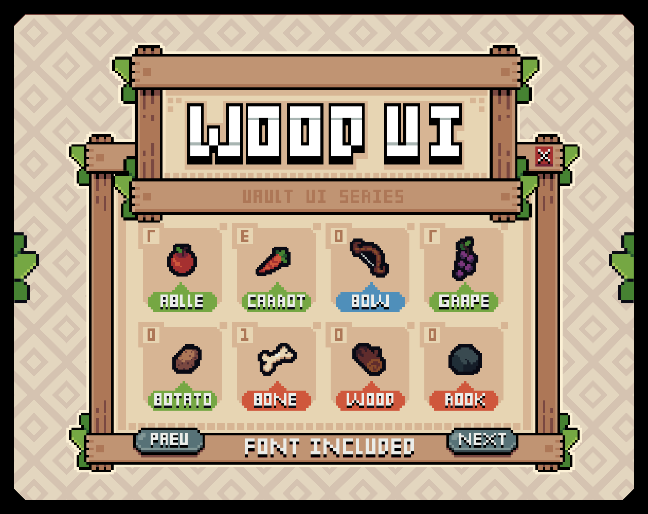 Pixel Vault UI Series | Wood UI V1 + Vault Font by Pixel Vault
