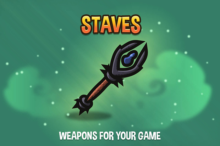 40 Free Staves 2D Weapon by Free Game Assets (GUI, Sprite, Tilesets)