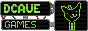 A button with a green wireframe funny cat, spinning in place. The words Dcave and Derps flash in big green letters on the top left screen. Occasionally, the word 'Dreps' flashes instead of 'Derps'. On the bottom left screen, following words repeatedly scroll upwards: games, code, music, and junk.