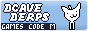 A button with a funny cat, spinning in place. Dcave Derps is written in big white letters that sway back and forth. At the bottom, a small marquee periodically lists the following words: games, code, music, and junk.
