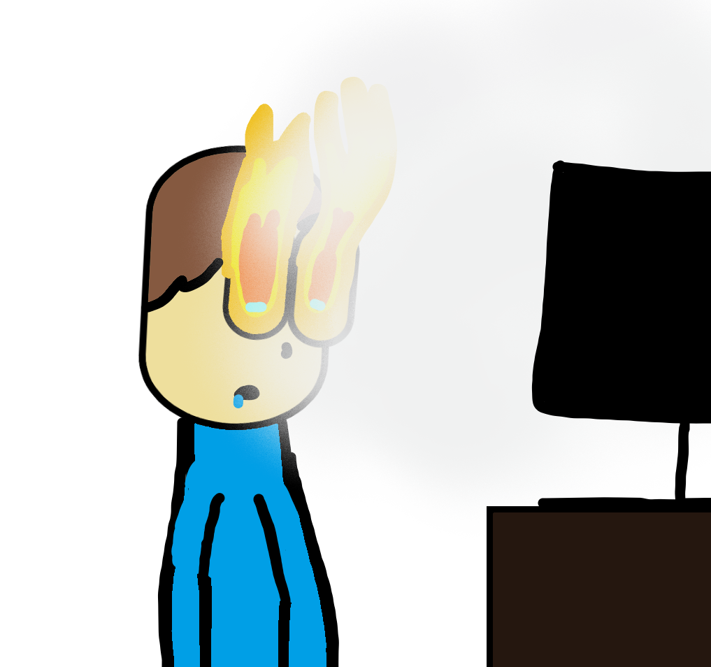 Kid with burning eyes looking at PC