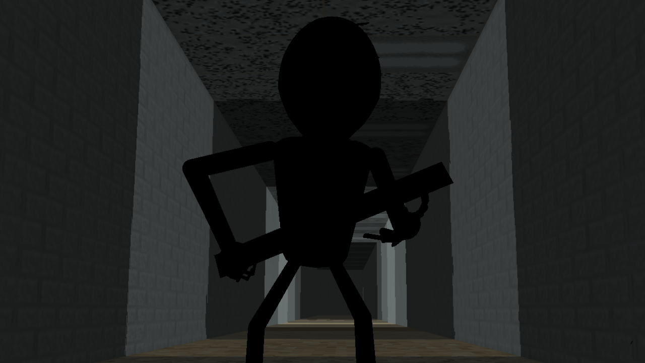 Baldi in dark hallway 