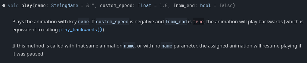 The Godot documentation, easily accessed by ctrl + clicking any command