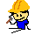 little me with a construction hat using a hammer