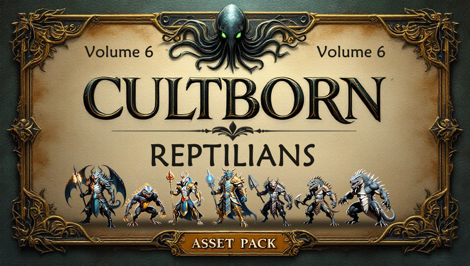 🕯️Cultborn: Volume 6 – Reptilians | 2D Characters for RPGs, Deck Builders, and more