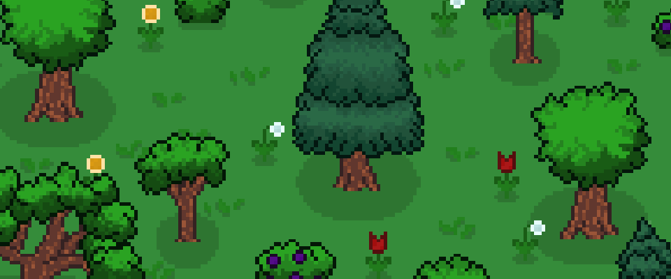 Pixel art top down plants(trees;bushes;flowers and grass) asset pack
