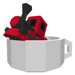 A low-poly steam train in a low-poly cup.