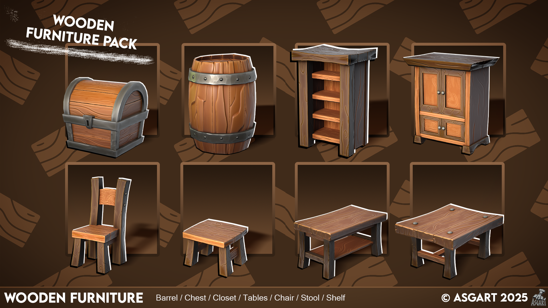 Stylized Wooden Furniture Pack | 3D Lowpoly Assets