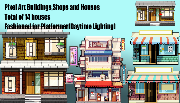 Pixel Art Buildings pack (Houses & Shops)