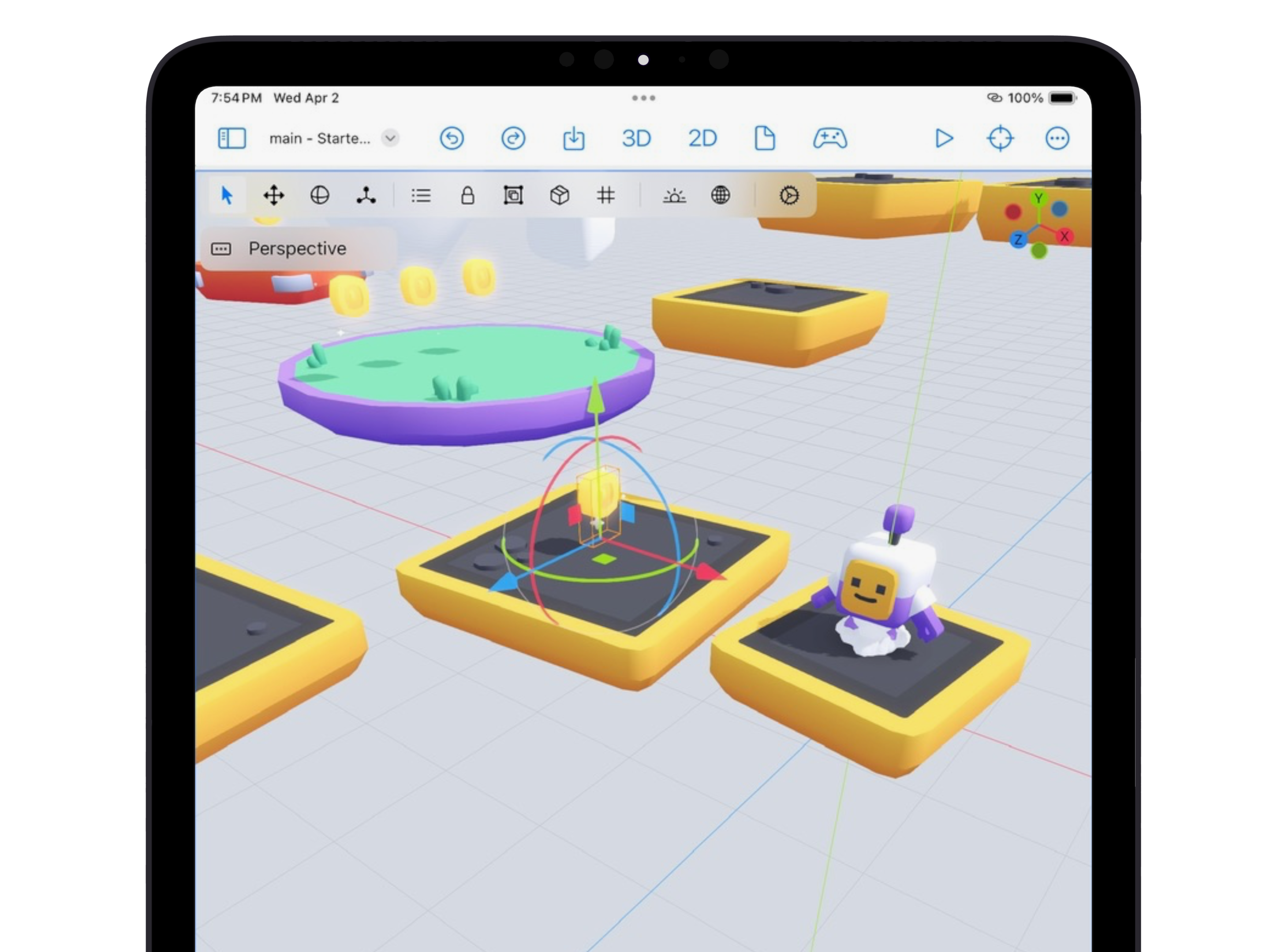 Xogot editing a scene in Kenney's 3D Platformer Starter Kit
