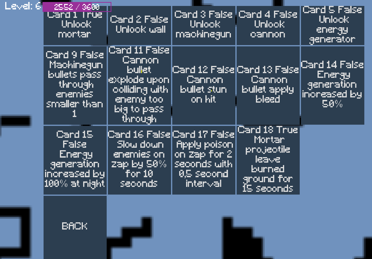 Cards Debug Screen