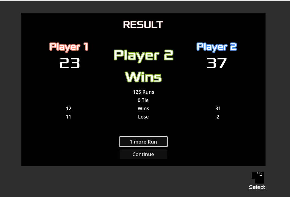 Result player 2 wins