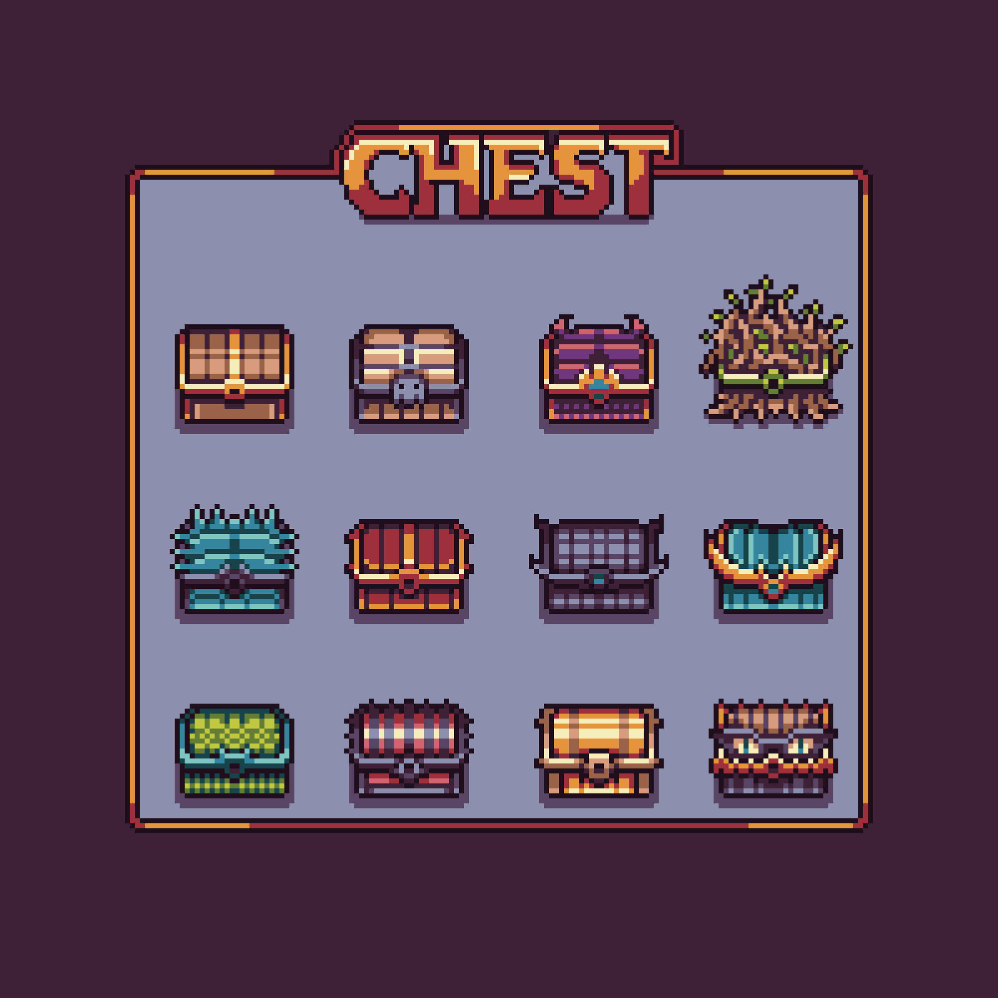 “12 Chest Opening Animations — Pixel Art (Fits 32x32 Grid, Larger Canvas)”
