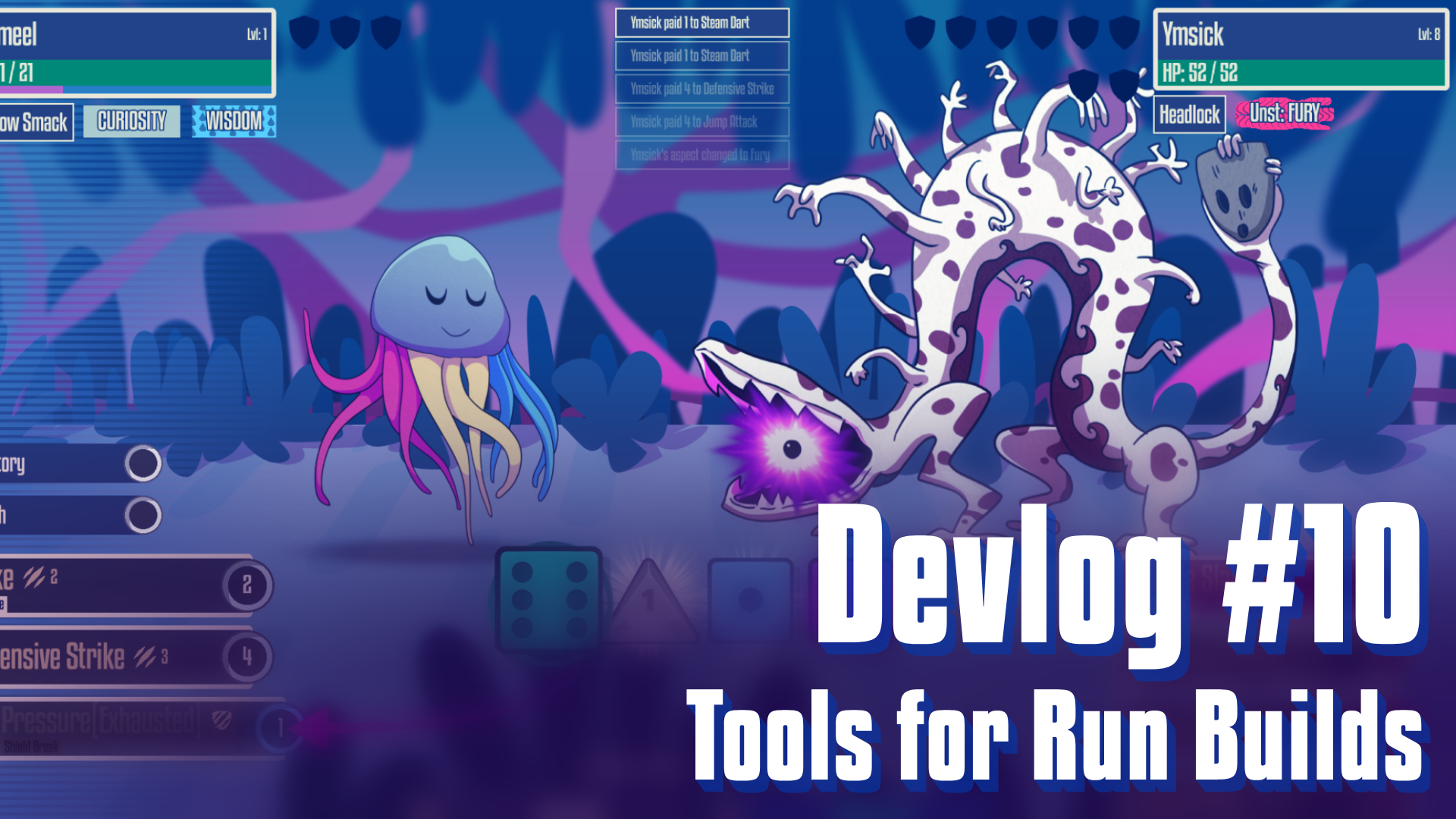 Boss fight against Ymsick, player is using Jellmeel. The boss shows a new aspect called Unstable under its healthbar