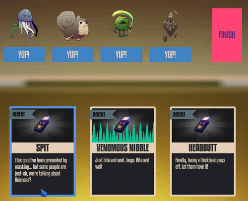 Chest screen, player hovering over tricks and then selecting one which then shows a teach button on Animons who can learn it