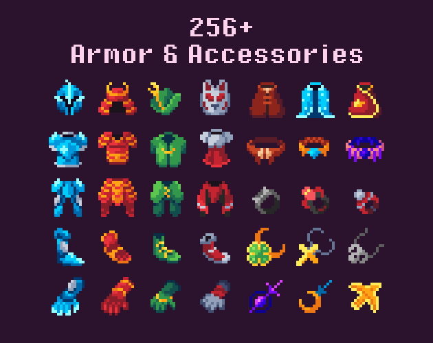 Fantasy Pixel Art Armor & Accessories Icons by TheSquawkyRaven