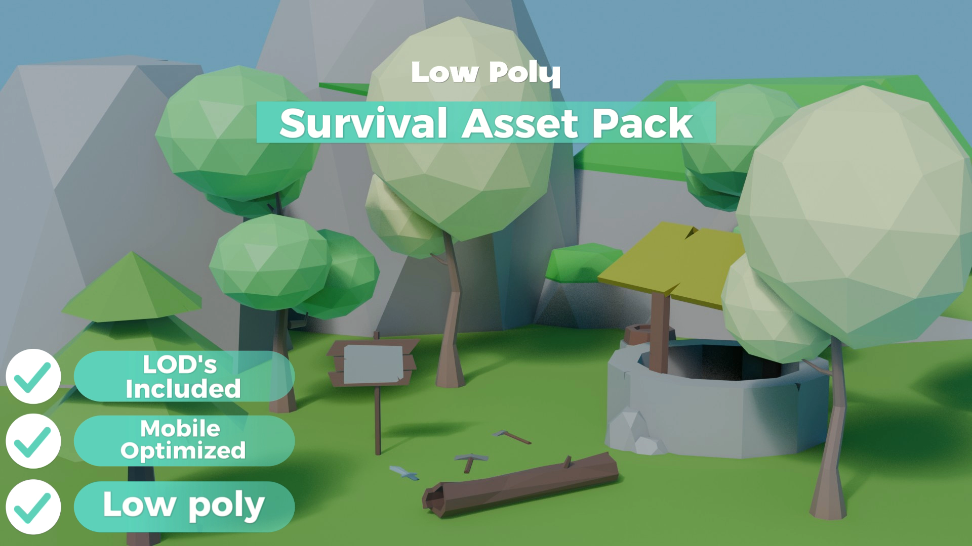 Low Poly survival asset pack with LODs