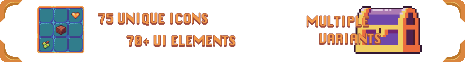 450 Game ready assets. Icons, healthbars, weapons, chests, food, UI