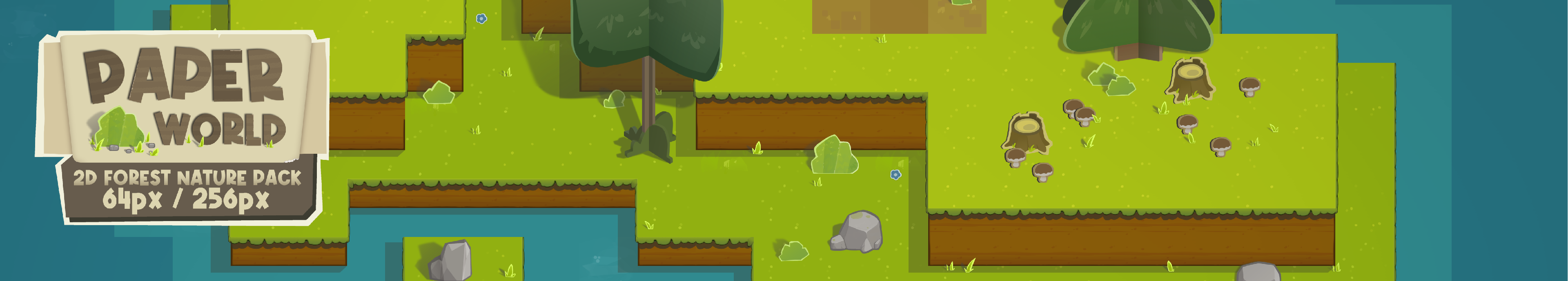 Paper-Cut Nature Tileset Pack – Top-Down 2D Forest Assets (64px & 256px)