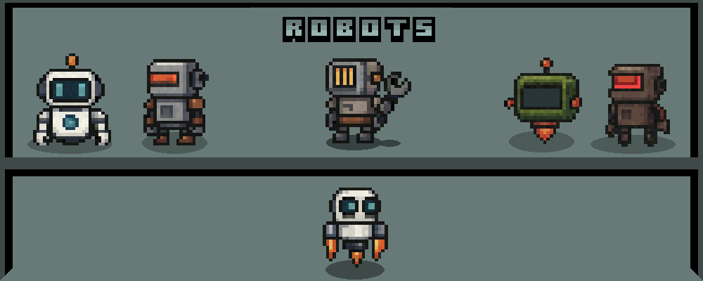 Pixel Robots – 6 Characters × 4 Animations (32x32)