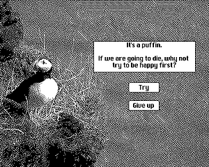 WIPF. It's a nice puffin: If we are going to die, why not to try being happy first?