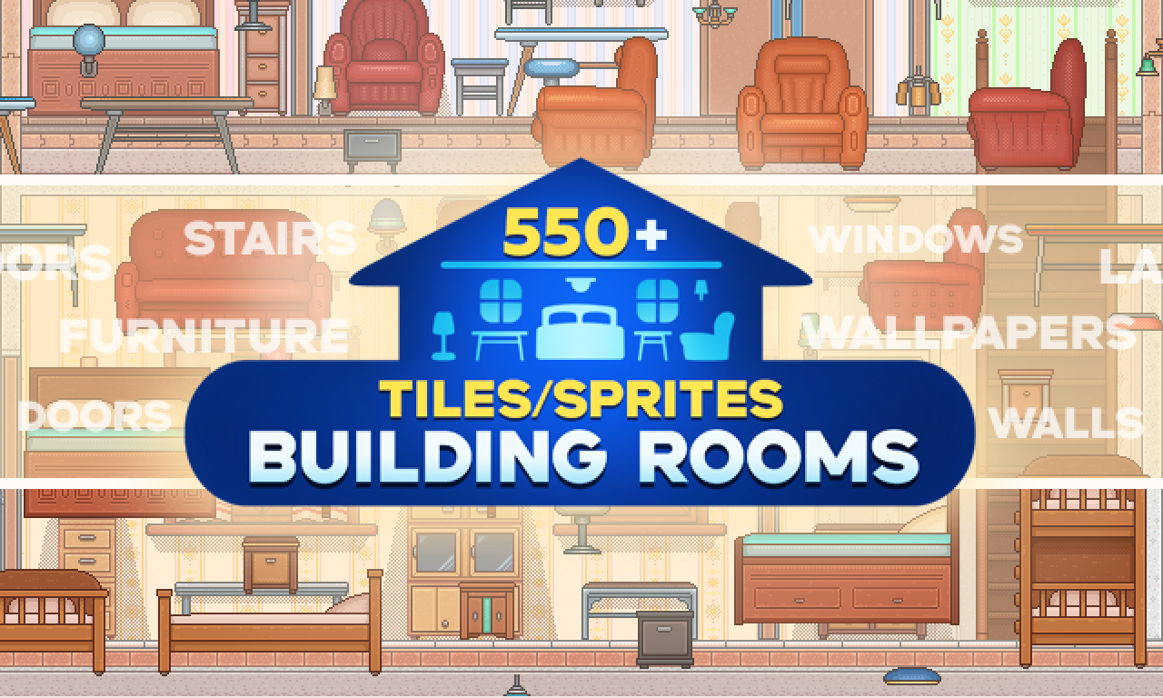 550+ SPRITES (32x32) / TILES for BUILDING ROOMS