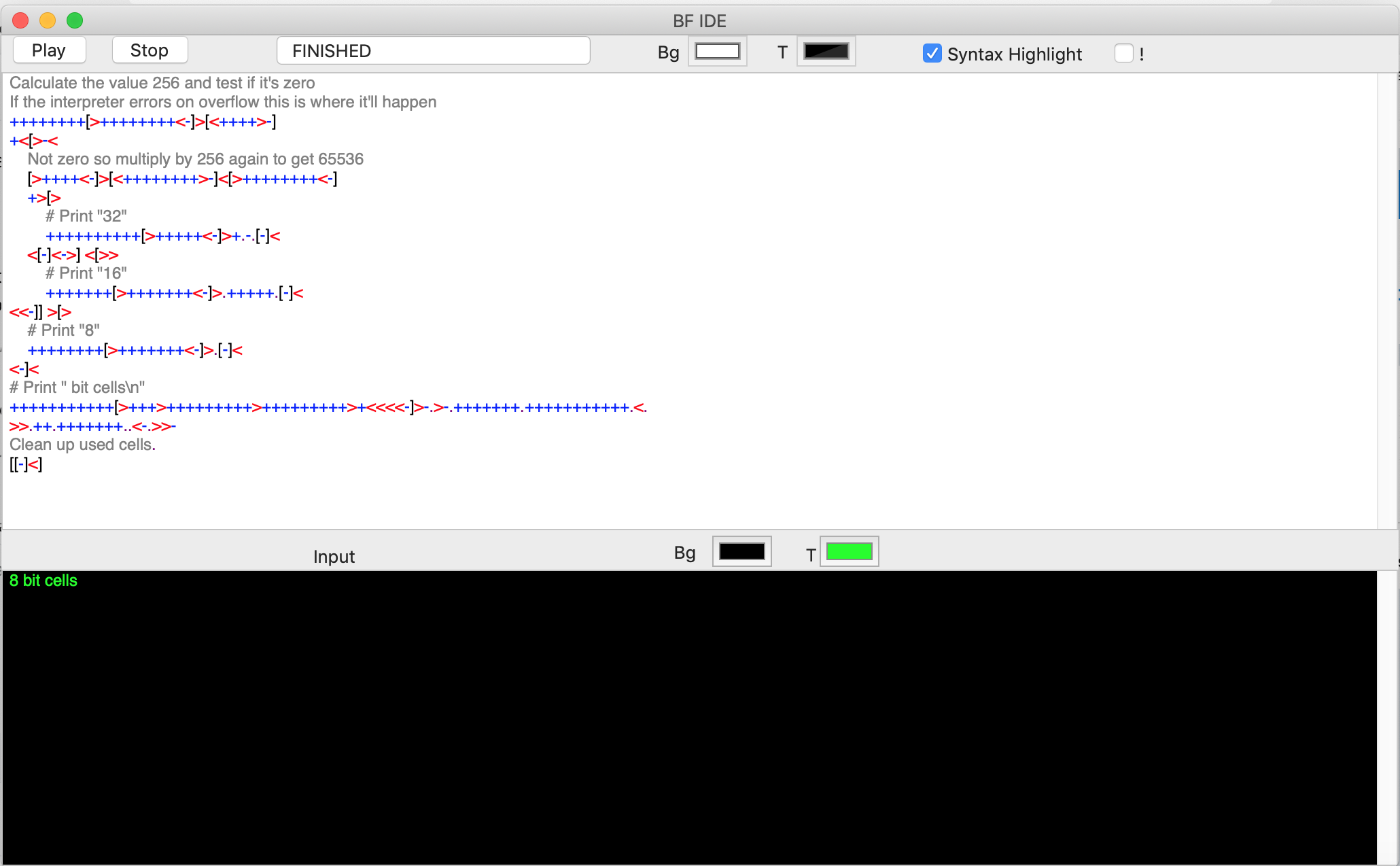 Brainfuck IDE (BF IDE) by LucasMW