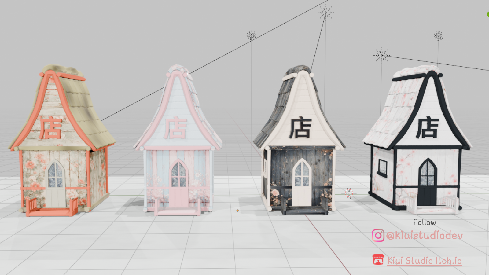 3D Asset - Shabby chic Houses and Bench