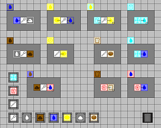 A grey grid with ingredients covering the board