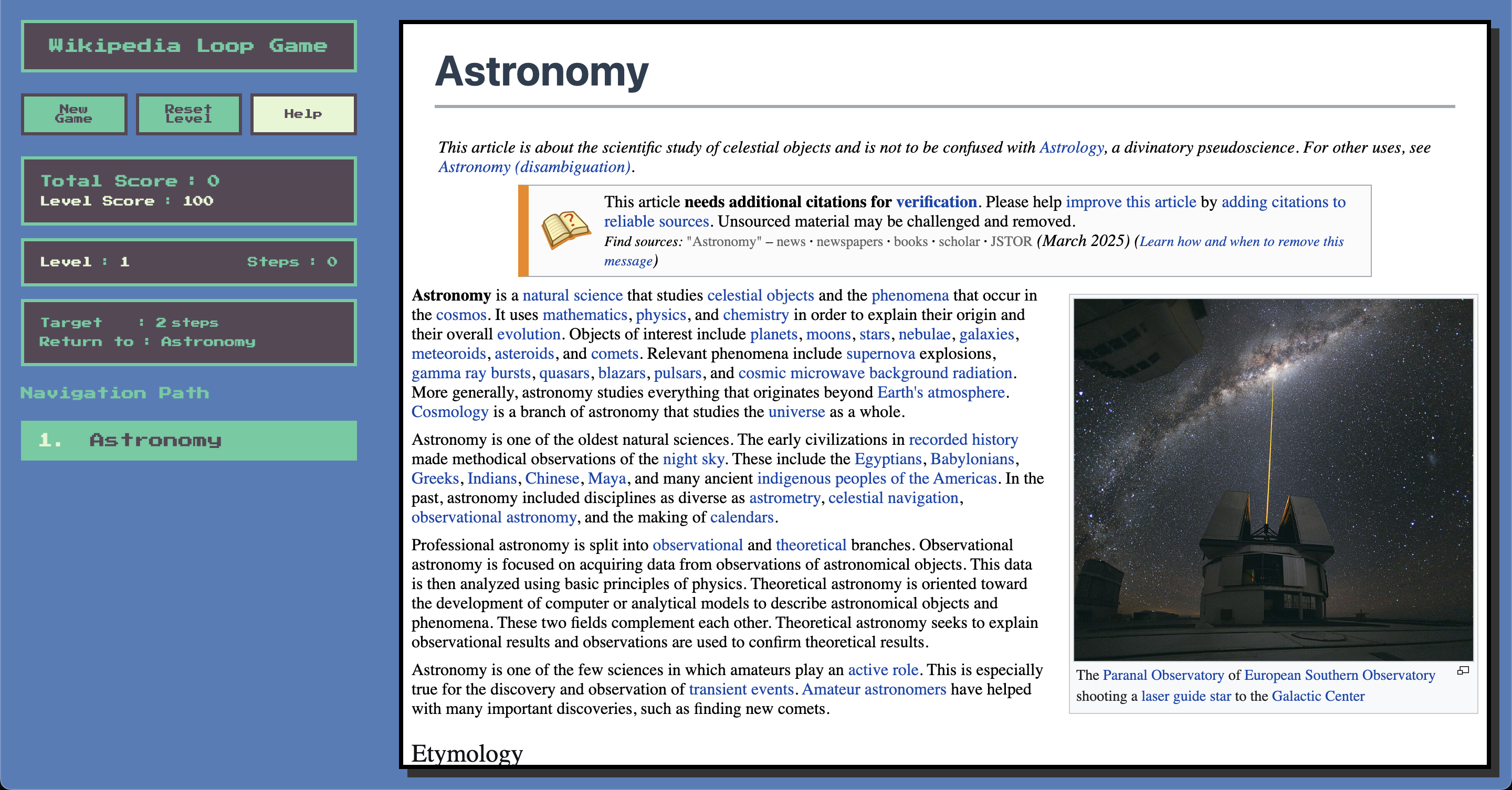 Wikipedia Loop Game
